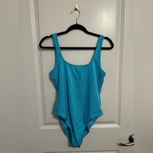 NWOT Aerie Blue Textured Low Back One Piece Cheekiest Swimsuit Size Large